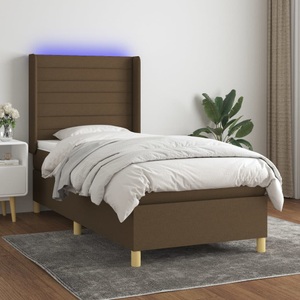 vidaXL, vidaXL Boxspringbett mit Matratze & LED Dunkelbraun 80x200 cm Stoff, vidaXL Boxspringbett mit Matratze & LED Dunkelbraun 80x200 cm Stoff