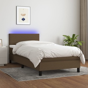 vidaXL, vidaXL Boxspringbett mit Matratze & LED Dunkelbraun 80x200 cm Stoff, vidaXL Boxspringbett mit Matratze & LED Dunkelbraun 80x200 cm Stoff