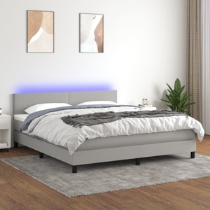 vidaXL, vidaXL Boxspringbett mit Matratze & LED Hellgrau 160x200 cm Stoff, 