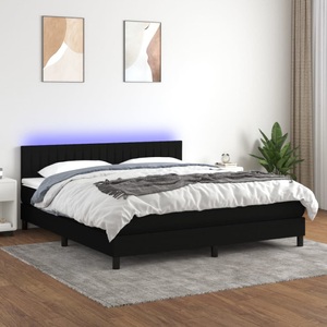 vidaXL, vidaXL Boxspringbett mit Matratze & LED Schwarz 160x200 cm Stoff, vidaXL Boxspringbett mit Matratze & LED Schwarz 160x200 cm Stoff