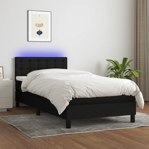vidaXL, vidaXL Boxspringbett mit Matratze & LED Schwarz 90x200 cm Stoff, vidaXL Boxspringbett mit Matratze & LED Schwarz 90x200 cm Stoff