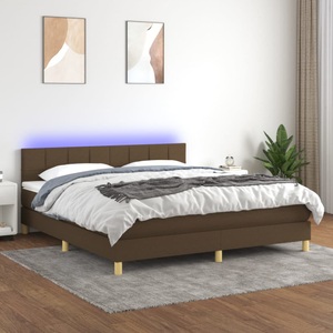 vidaXL, vidaXL Boxspringbett mit Matratze & LED Dunkelbraun 180x200 cm Stoff, vidaXL Boxspringbett mit Matratze & LED Dunkelbraun 180x200 cm Stoff