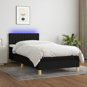 vidaXL, vidaXL Boxspringbett mit Matratze & LED Schwarz 80x200 cm Stoff, vidaXL Boxspringbett mit Matratze & LED Schwarz 80x200 cm Stoff