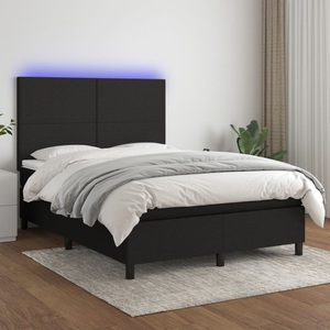 vidaXL, vidaXL Boxspringbett mit Matratze & LED Schwarz 140x200 cm Stoff, vidaXL Boxspringbett mit Matratze & LED Schwarz 140x200 cm Stoff