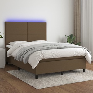 vidaXL, vidaXL Boxspringbett mit Matratze & LED Dunkelbraun 140x200 cm Stoff, vidaXL Boxspringbett mit Matratze & LED Dunkelbraun 140x200 cm Stoff