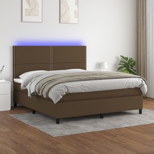 vidaXL, vidaXL Boxspringbett mit Matratze & LED Dunkelbraun 180x200 cm Stoff, vidaXL Boxspringbett mit Matratze & LED Dunkelbraun 180x200 cm Stoff