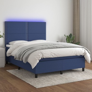 vidaXL, vidaXL Boxspringbett mit Matratze & LED Blau 140x200 cm Stoff, vidaXL Boxspringbett mit Matratze & LED Blau 140x200 cm Stoff