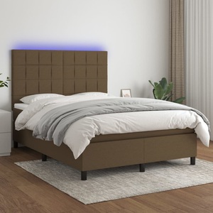 vidaXL, vidaXL Boxspringbett mit Matratze & LED Dunkelbraun 140x200 cm Stoff, 