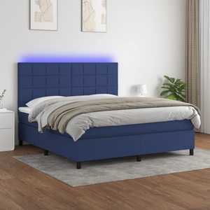vidaXL, vidaXL Boxspringbett mit Matratze & LED Blau 160x200 cm Stoff, 