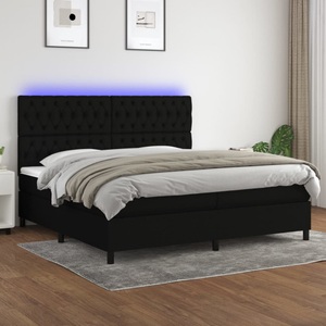 vidaXL, vidaXL Boxspringbett mit Matratze & LED Schwarz 200x200 cm Stoff, vidaXL Boxspringbett mit Matratze & LED Schwarz 200x200 cm Stoff