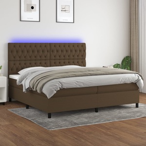 vidaXL, vidaXL Boxspringbett mit Matratze & LED Dunkelbraun 200x200 cm Stoff, vidaXL Boxspringbett mit Matratze & LED Dunkelbraun 200x200 cm Stoff