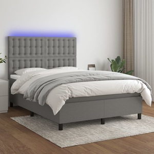 vidaXL, vidaXL Boxspringbett mit Matratze & LED Dunkelgrau 140x200 cm Stoff, vidaXL Boxspringbett mit Matratze & LED Dunkelgrau 140x200 cm Stoff
