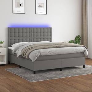 vidaXL, vidaXL Boxspringbett mit Matratze & LED Dunkelgrau 160x200 cm Stoff, vidaXL Boxspringbett mit Matratze & LED Dunkelgrau 160x200 cm Stoff