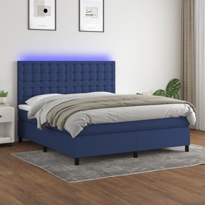 vidaXL, vidaXL Boxspringbett mit Matratze & LED Blau 160x200 cm Stoff, vidaXL Boxspringbett mit Matratze & LED Blau 160x200 cm Stoff
