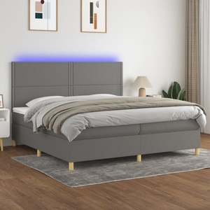 vidaXL, vidaXL Boxspringbett mit Matratze & LED Dunkelgrau 200x200 cm Stoff, vidaXL Boxspringbett mit Matratze & LED Dunkelgrau 200x200 cm Stoff