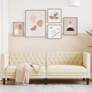 vidaXL, vidaXL Chesterfield-Sofa 3-Sitzer Creme Kunstleder