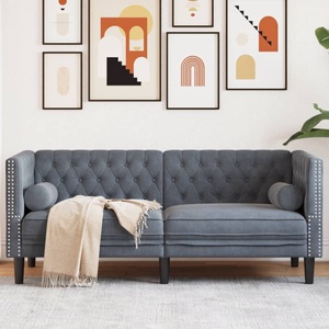 vidaXL, vidaXL Chesterfield-Sofa mit Nackenrollen 2-Sitzer Dunkelgrau Samt
