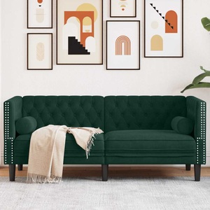vidaXL, vidaXL Chesterfield-Sofa mit Nackenrollen 2-Sitzer Dunkelgrün Samt