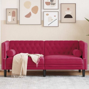 vidaXL, vidaXL Chesterfield-Sofa mit Nackenrollen 2-Sitzer Weinrot Samt
