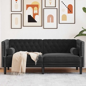 vidaXL, vidaXL Chesterfield-Sofa mit Nackenrollen 2-Sitzer Schwarz Samt