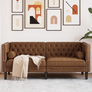 vidaXL, vidaXL Chesterfield-Sofa 2-Sitzer Braun Kunstleder in Wildleder-Optik, vidaXL Chesterfield-Sofa 2-Sitzer Braun Kunstleder in Wildleder-Optik