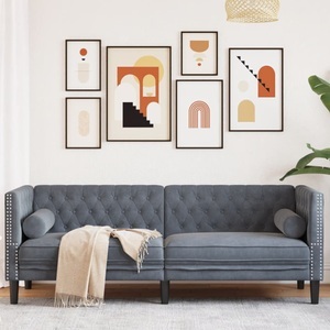 vidaXL, vidaXL Chesterfield-Sofa mit Nackenrollen 3-Sitzer Dunkelgrau Samt, vidaXL Chesterfield-Sofa mit Nackenrollen 3-Sitzer Dunkelgrau Samt