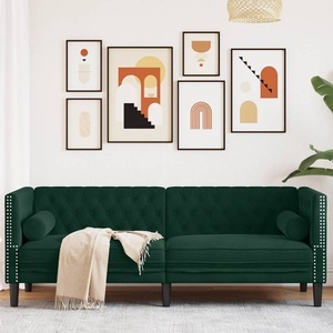 vidaXL, vidaXL Chesterfield-Sofa mit Nackenrollen 3-Sitzer Dunkelgrün Samt