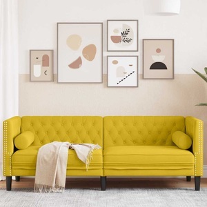 vidaXL, vidaXL Chesterfield-Sofa mit Nackenrollen 3-Sitzer Gelb Samt