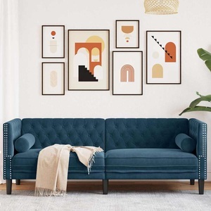 vidaXL, vidaXL Chesterfield-Sofa mit Nackenrollen 3-Sitzer Blau Samt