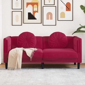 vidaXL, vidaXL Sofa mit Kissen 2-Sitzer Weinrot Samt