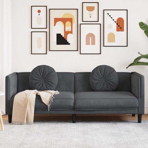 vidaXL, vidaXL Sofa mit Kissen 3-Sitzer Dunkelgrau Samt, vidaXL Sofa mit Kissen 3-Sitzer Dunkelgrau Samt