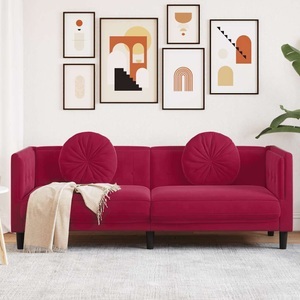 vidaXL, vidaXL Sofa mit Kissen 3-Sitzer Weinrot Samt