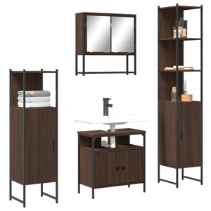 vidaXL, vidaXL 4-tlg. Badmöbel-Set Braun Eichen-Optik Holzwerkstoff