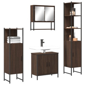 vidaXL, vidaXL 4-tlg. Badmöbel-Set Braun Eichen-Optik Holzwerkstoff