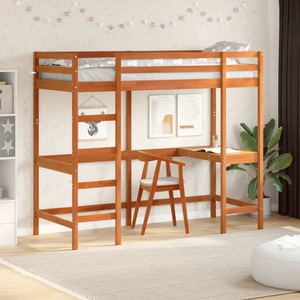 vidaXL, vidaXL Hochbett mit Schreibtisch Wachsbraun 80x200cm Massivholz Kiefer