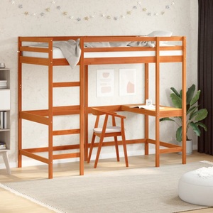 vidaXL, vidaXL Hochbett mit Schreibtisch Wachsbraun 90x190cm Massivholz Kiefer, vidaXL Hochbett mit Schreibtisch Wachsbraun 90x190cm Massivholz Kiefer