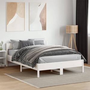 vidaXL Massivholzbett mit Kopfteil Weiß 140x190 cm Kiefer