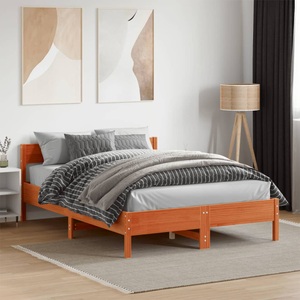 vidaXL, vidaXL Massivholzbett mit Kopfteil Wachsbraun 140x190 cm Kiefer