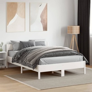 vidaXL, vidaXL Massivholzbett mit Kopfteil Weiß 135x190 cm Kiefer