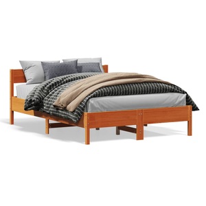 vidaXL, vidaXL Massivholzbett mit Kopfteil Wachsbraun 135x190 cm Kiefer