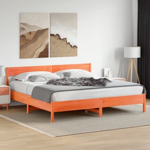 vidaXL, vidaXL Massivholzbett mit Kopfteil Wachsbraun 180x200 cm Kiefer