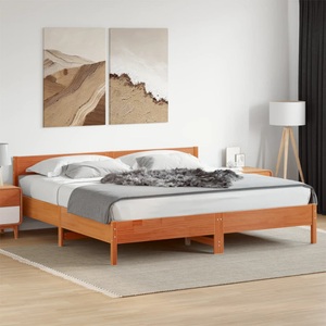 vidaXL, vidaXL Massivholzbett mit Kopfteil Wachsbraun 180x200 cm Kiefer