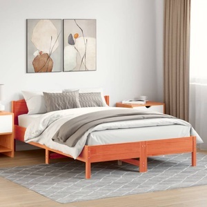 vidaXL, vidaXL Massivholzbett mit Kopfteil Wachsbraun 160x200 cm Kiefer