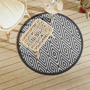 vidaXL, vidaXL Outdoor-Teppich Weiß und Schwarz Ø120 cm PP