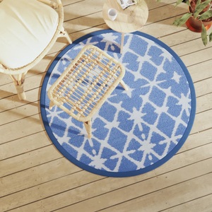 vidaXL, vidaXL Outdoor-Teppich Blau und Weiß Ø120 cm PP