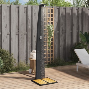 vidaXL, vidaXL Gartendusche Schwarz 55x60x224 cm Poly Rattan und Akazienholz, vidaXL Gartendusche Schwarz 55x60x224 cm Poly Rattan und Akazienholz