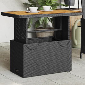 vidaXL, vidaXL Gartentisch Schwarz 90x55x71 cm Poly Rattan und Akazienholz, vidaXL Gartentisch Schwarz 90x55x71 cm Poly Rattan und Akazienholz
