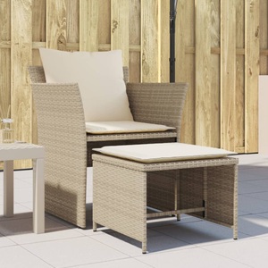 vidaXL, vidaXL Gartenstuhl mit Fußhocker Beige Poly Rattan, vidaXL Gartenstuhl mit Fußhocker Beige Poly Rattan