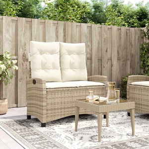 vidaXL, vidaXL Gartenbank Verstellbar mit Kissen Beige Poly Rattan