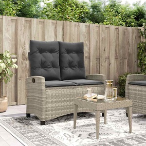 vidaXL, vidaXL Gartenbank Verstellbar mit Kissen Hellgrau Poly Rattan